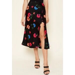 Sugarlips Women's Idris Midi Slip Skirt Retro‎ Floral Button M Front Slit Black